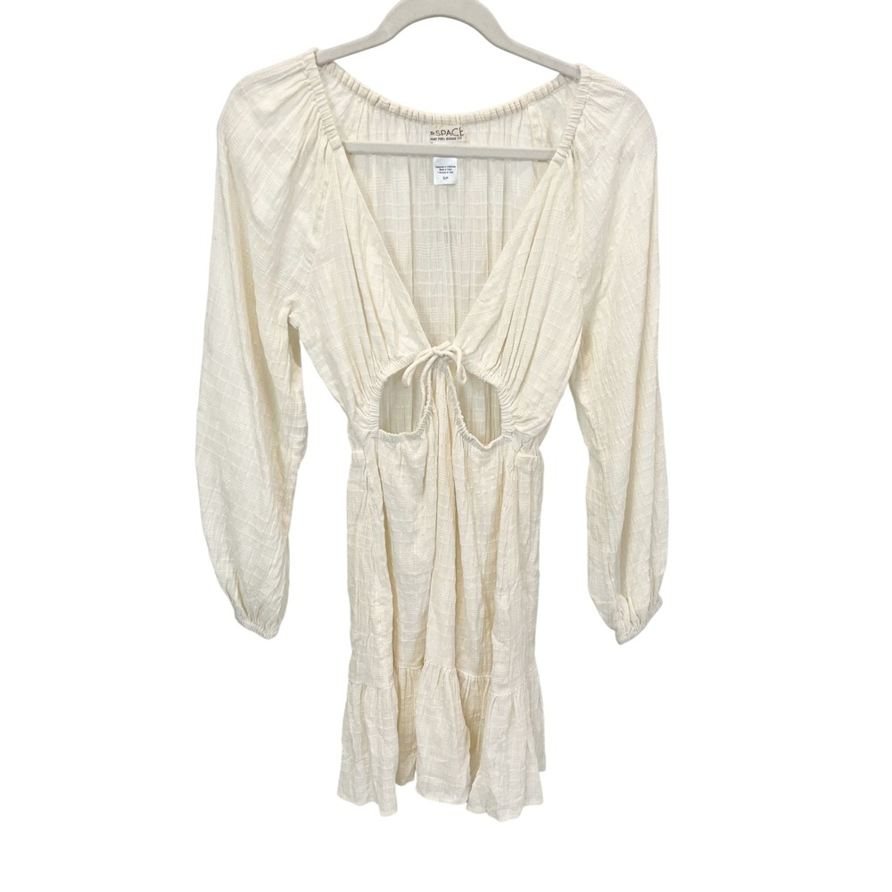 L*Space Feelin Fine Dress Cream Ivory Cotton Gauze Cut Out Peasant Mini Small